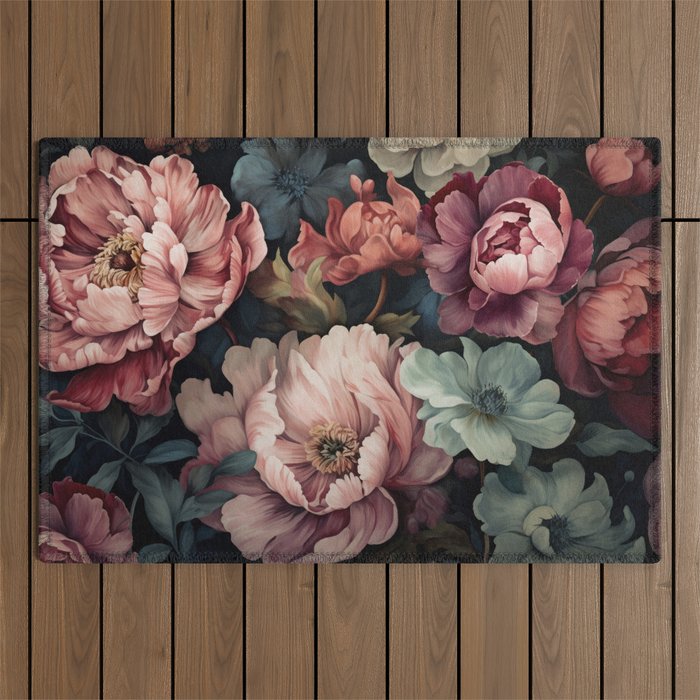 Regency Vibe Floral Opulence Moody Garden Outdoor Rug Gallery Image 1