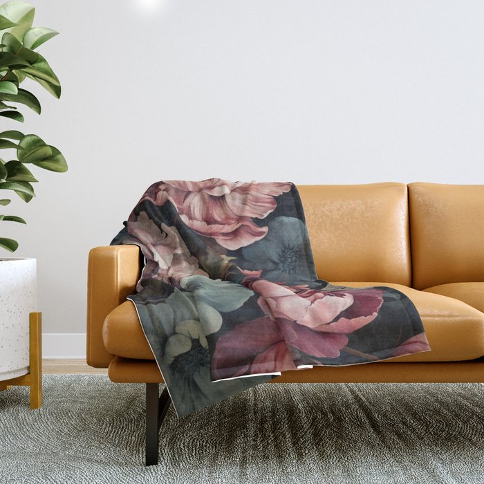 Regency Vibe Floral Opulence Moody Garden Throw Blanket Gallery Image 1