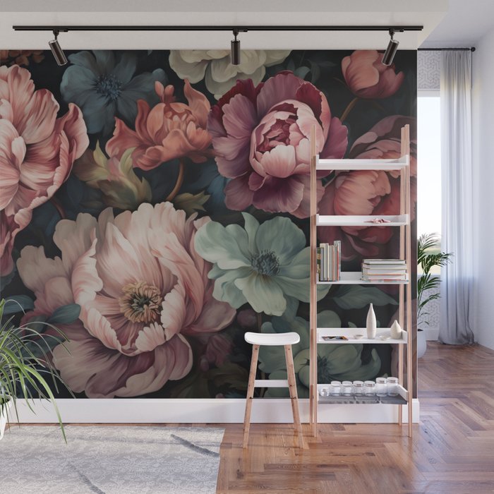 Regency Vibe Floral Opulence Moody Garden Wall Mural Gallery Image 1