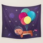 Galaxy Dog with balloons Wall Tapestry Gallery Image 4