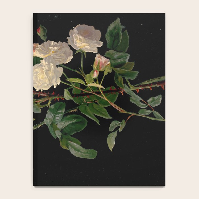 Vintage Botanical Illustration Beautiful Lush Roses Flowers Black Background Notebook Gallery Image 4