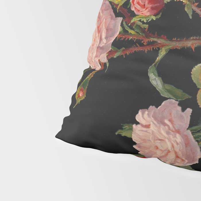 Vintage Botanical Illustration Beautiful Lush Roses Flowers Black Background Pillow Sham Gallery Image 4