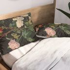 Vintage Botanical Illustration Beautiful Lush Roses Flowers Black Background Pillow Sham Gallery Image 2