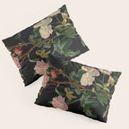 Vintage Botanical Illustration Beautiful Lush Roses Flowers Black Background Pillow Sham Gallery Image 3
