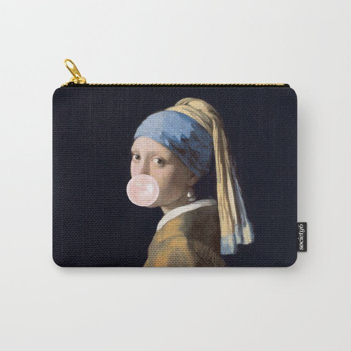 Girl with Pearl Earing Blowing Gum Carry All Pouch Gallery Image 1