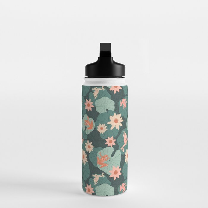 Pastel frogs and waterlilies - Magical Forest Water Bottle Gallery Image 3