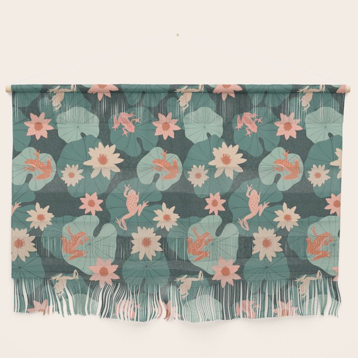 Pastel frogs and waterlilies - Magical Forest Wall Hanging