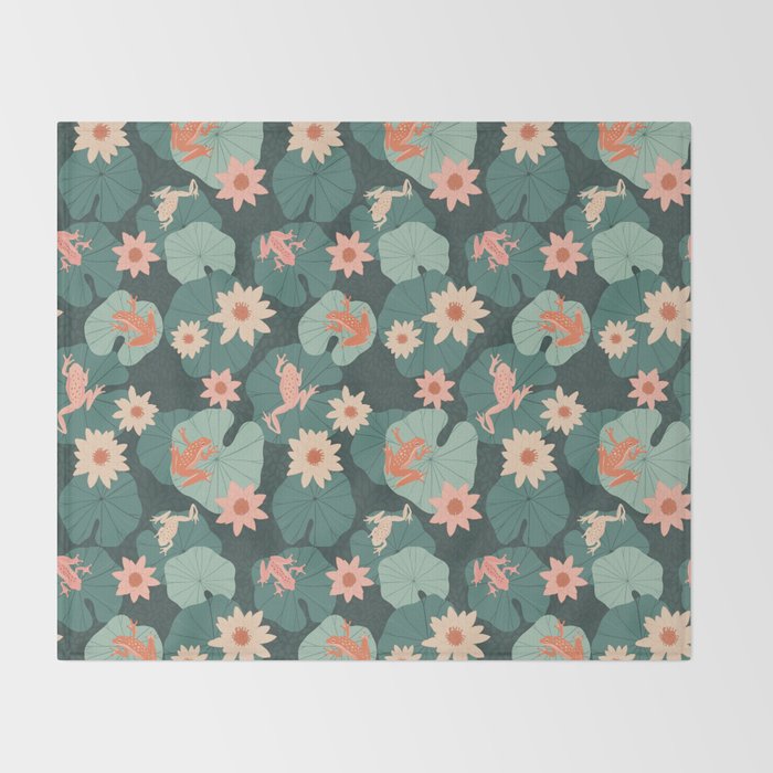 Pastel frogs and waterlilies - Magical Forest Throw Blanket Gallery Image 2