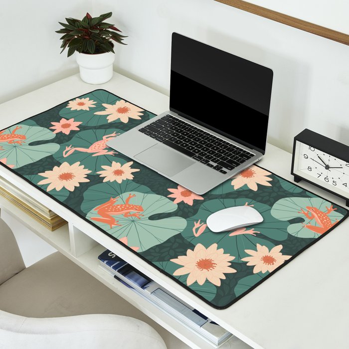 Pastel frogs and waterlilies - Magical Forest Desk Mat Gallery Image 2