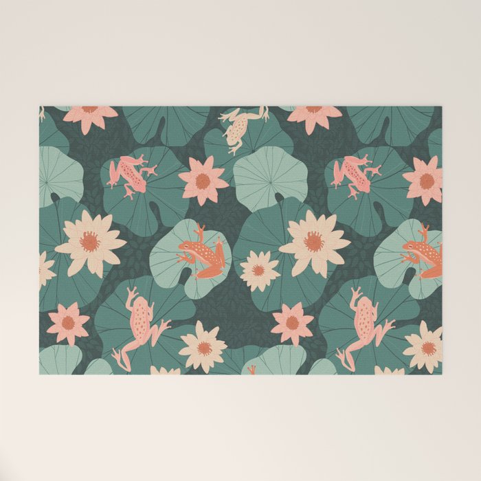 Pastel frogs and waterlilies - Magical Forest Welcome Mat Gallery Image 1