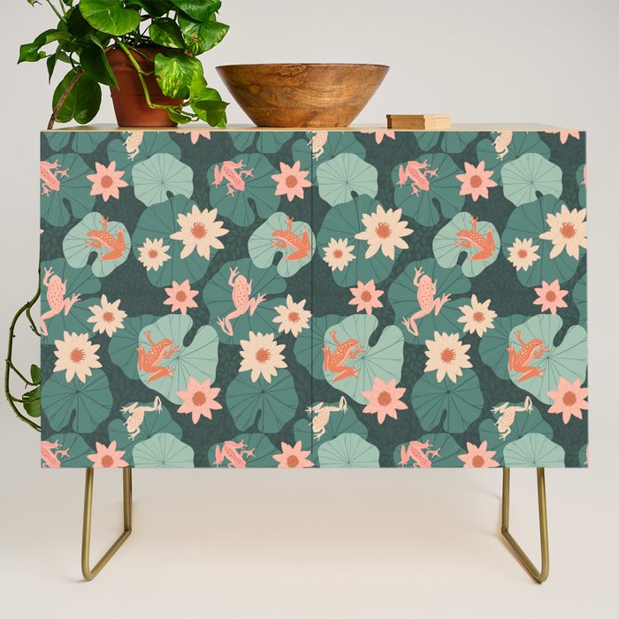 Pastel frogs and waterlilies - Magical Forest Credenza Gallery Image 1