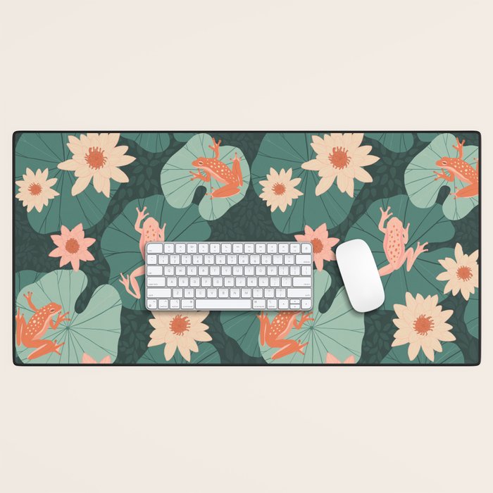 Pastel frogs and waterlilies - Magical Forest Desk Mat Gallery Image 1