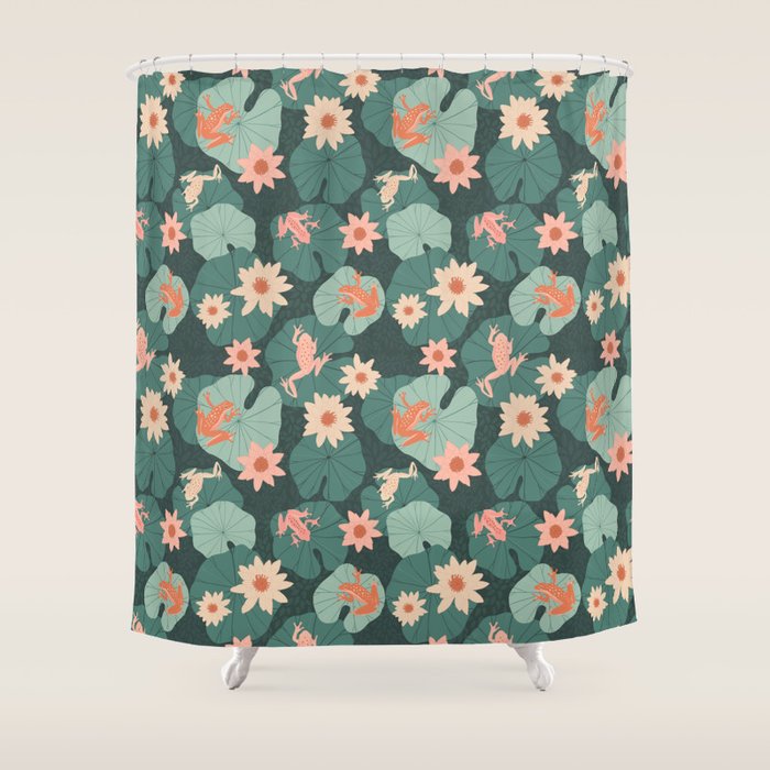 Pastel frogs and waterlilies - Magical Forest Shower Curtain Gallery Image 1