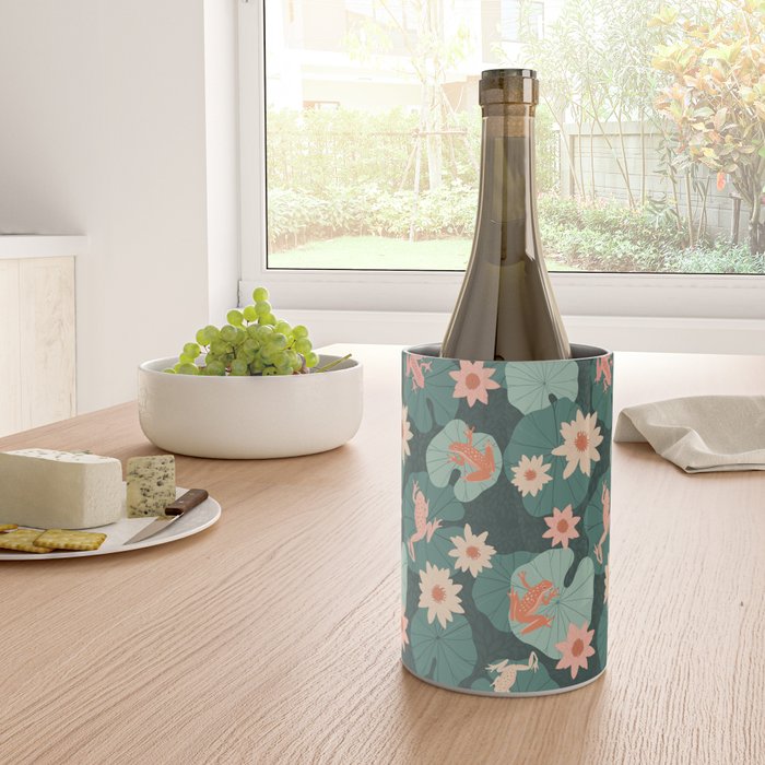 Pastel frogs and waterlilies - Magical Forest Wine Chiller Gallery Image 4
