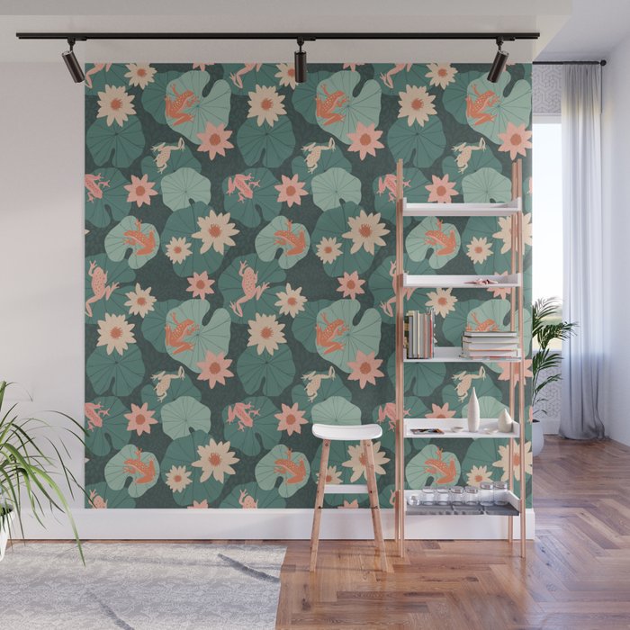 Pastel frogs and waterlilies - Magical Forest Wall Mural Gallery Image 1