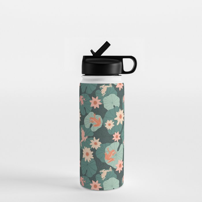 Pastel frogs and waterlilies - Magical Forest Water Bottle Gallery Image 1