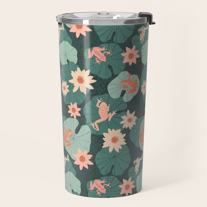 Pastel frogs and waterlilies - Magical Forest Travel Mug Gallery Image 2