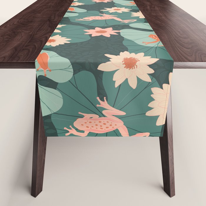 Pastel frogs and waterlilies - Magical Forest Table Runner Gallery Image 1