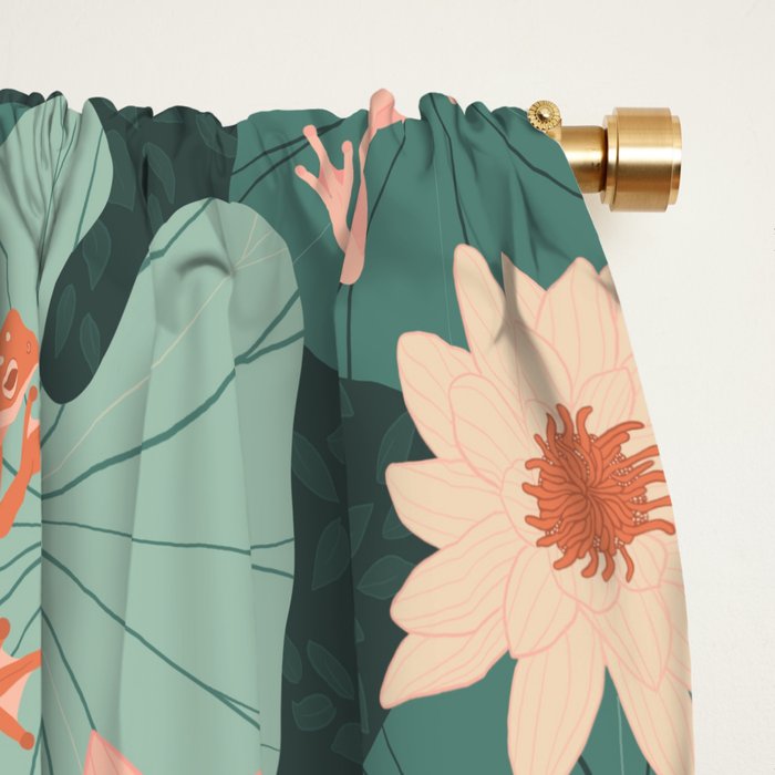 Pastel frogs and waterlilies - Magical Forest Window Curtain Gallery Image 2