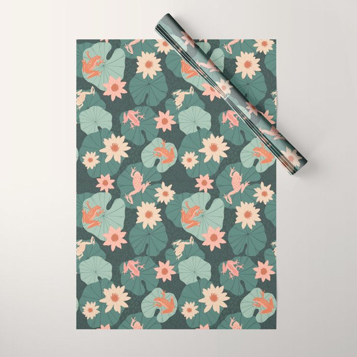 Pastel frogs and waterlilies - Magical Forest Wrapping Paper Gallery Image 1