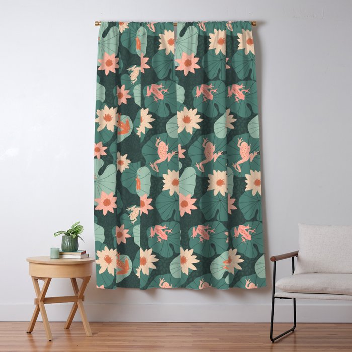 Pastel frogs and waterlilies - Magical Forest Window Curtain Gallery Image 1