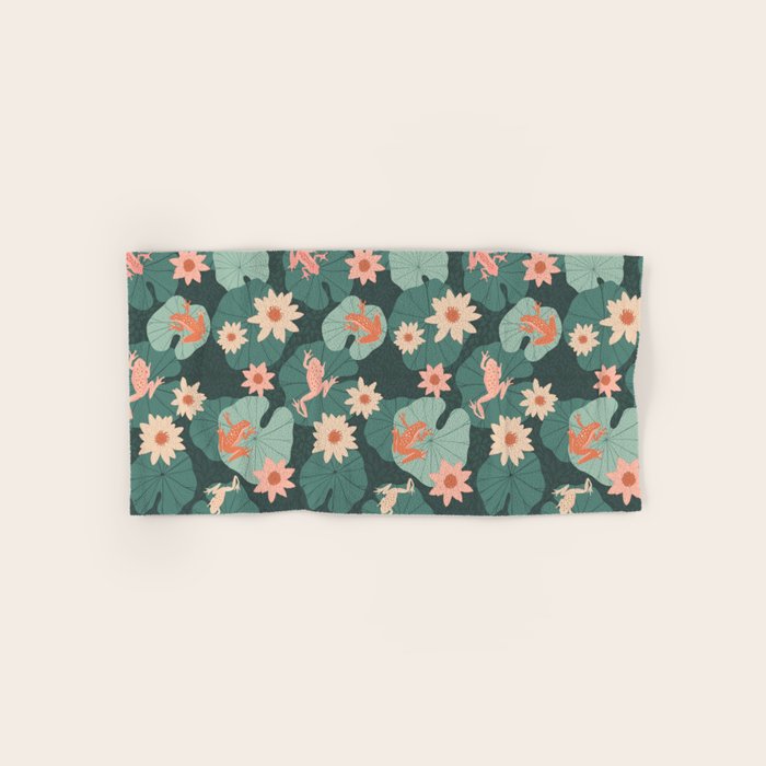 Pastel frogs and waterlilies - Magical Forest Bath Towel Gallery Image 1