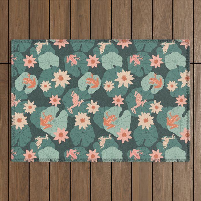 Pastel frogs and waterlilies - Magical Forest Outdoor Rug Gallery Image 1