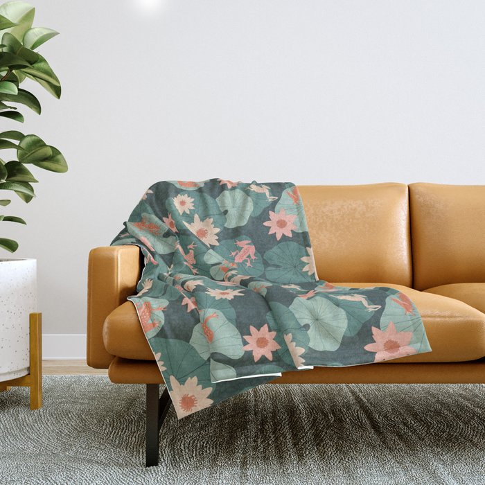 Pastel frogs and waterlilies - Magical Forest Throw Blanket Gallery Image 1