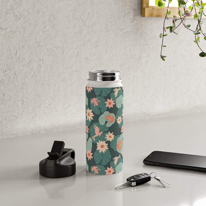 Pastel frogs and waterlilies - Magical Forest Water Bottle Gallery Image 4