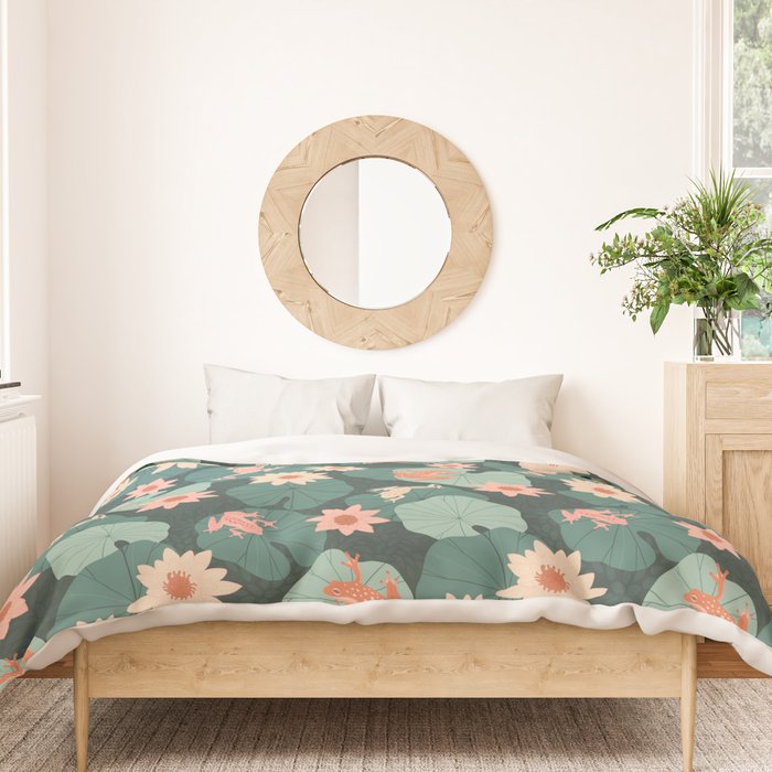 Pastel frogs and waterlilies - Magical Forest Duvet Cover Gallery Image 3