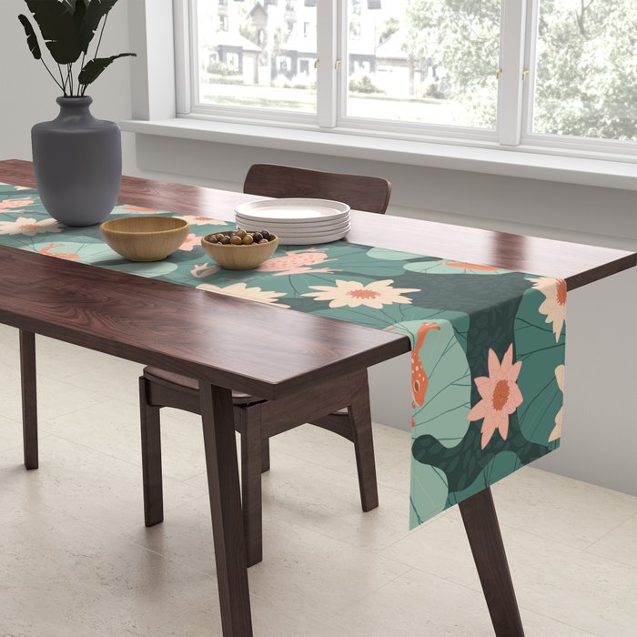 Pastel frogs and waterlilies - Magical Forest Table Runner Gallery Image 2