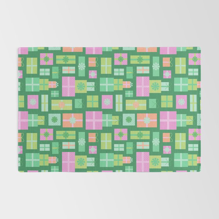 Retro Christmas Presents - Multi on Green Rug Gallery Image 2