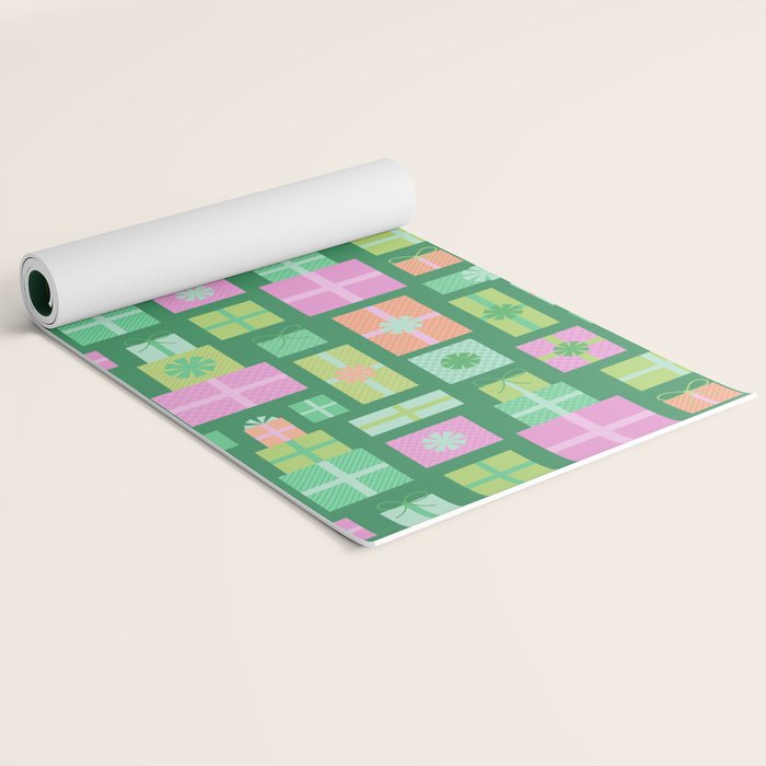 Retro Christmas Presents - Multi on Green Yoga Mat Gallery Image 2