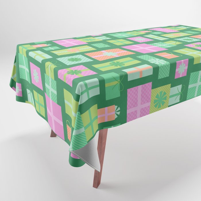 Retro Christmas Presents - Multi on Green Tablecloth Gallery Image 1