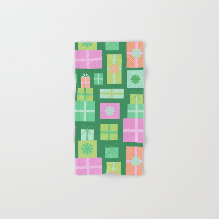 Retro Christmas Presents - Multi on Green Bath Towel Gallery Image 1