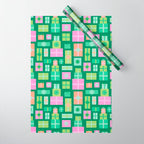 Retro Christmas Presents - Multi on Green Wrapping Paper Gallery Image 1