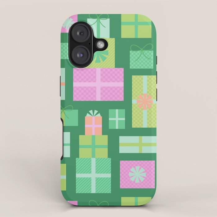 Retro Christmas Presents - Multi on Green iPhone Case Gallery Image 1