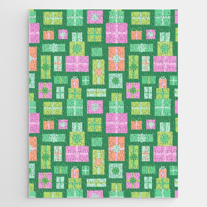 Retro Christmas Presents - Multi on Green Jigsaw Puzzle Gallery Image 1