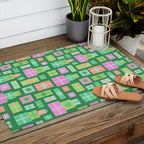 Retro Christmas Presents - Multi on Green Outdoor Rug Gallery Image 2