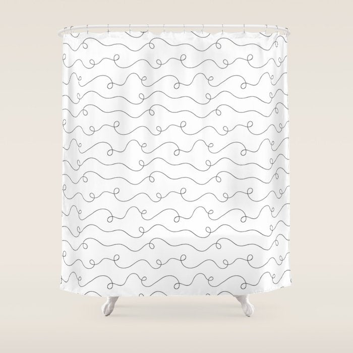 Fun black and white line doodle art pattern Shower Curtain Gallery Image 1