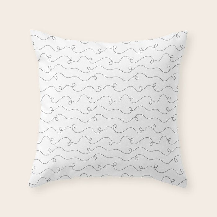 Fun black and white line doodle art pattern Throw Pillow Gallery Image 1