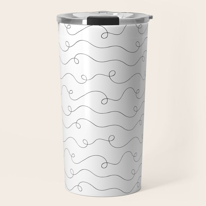 Fun black and white line doodle art pattern Travel Mug Gallery Image 1
