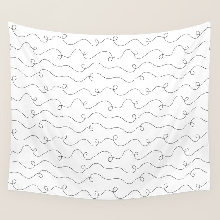 Fun black and white line doodle art pattern Wall Tapestry Gallery Image 4