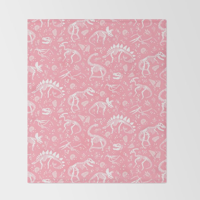 Excavated Dinosaur Fossils in Candy Pink Throw Blanket Gallery Image 2