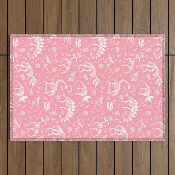 Excavated Dinosaur Fossils in Candy Pink Outdoor Rug Gallery Image 1