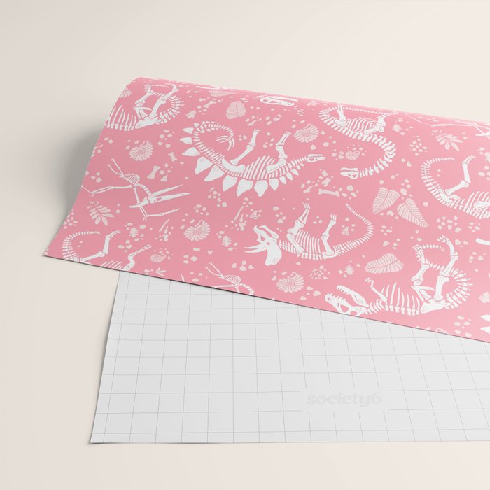 Excavated Dinosaur Fossils in Candy Pink Wrapping Paper Gallery Image 2