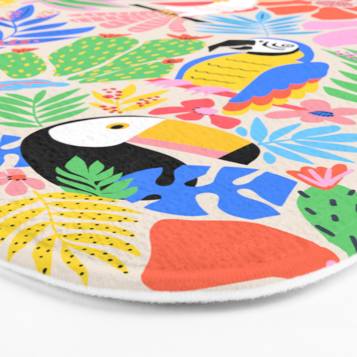 Joyful Jungle Exotic Birds Colorful Pattern Bath Mat Gallery Image 3
