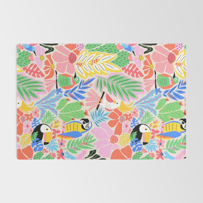 Joyful Jungle Exotic Birds Colorful Pattern Rug Gallery Image 2