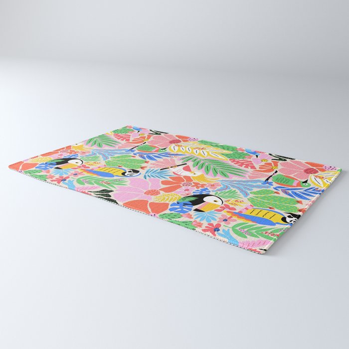 Joyful Jungle Exotic Birds Colorful Pattern Rug Gallery Image 3