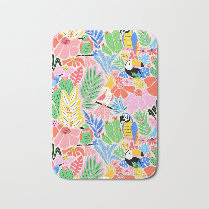 Joyful Jungle Exotic Birds Colorful Pattern Bath Mat Gallery Image 1